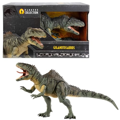 Mattel Jurassic World: EIN neues Zeitalter Hammond-Sammlung Giganotosaurus-Dinosaurierfigur, 21 Bewegungspunkte, Glasaugen, verdrahteter Schwanz und bewegliche Zunge, HXF57 von Mattel