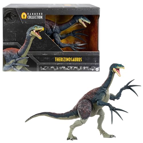 Jurassic World: Ein neues Zeitalter Hammond-Sammlung Therizinosaurus-Dinosaurierfigur mit 25 Bewegungspunkten, voll beweglichen Klauen, Glasaugen und verdrahtetem Schwanz, HXP73 von Mattel