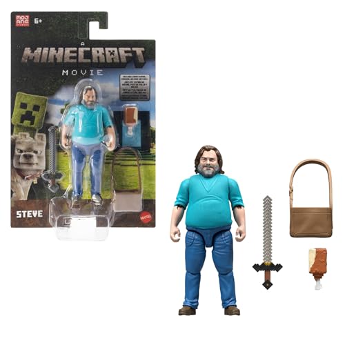 Mattel Minecraft Actionfigur- und Zubehörset, 10 cm große, bewegliche Sammelfigur Steve, inspiriert von Ein Minecraft Film, JFR57, [Mehrfarbig] von Mattel