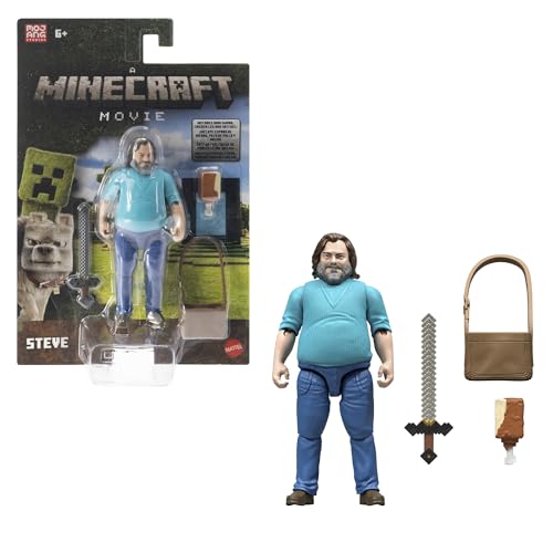 Mattel Minecraft Actionfigur- und Zubehörset, 10 cm große, bewegliche Sammelfigur Steve, inspiriert von Ein Minecraft Film, JFR57 von Mattel