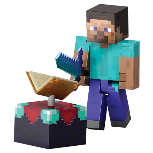 Mattel Minecraft Diamond Level Steve-Actionfigur mit 3 Zubehörteilen, Sammelfigur, maßstabsgetreu zu einer ca. 14 cm großen Figur und pixeliges Design HXM84 von Mattel