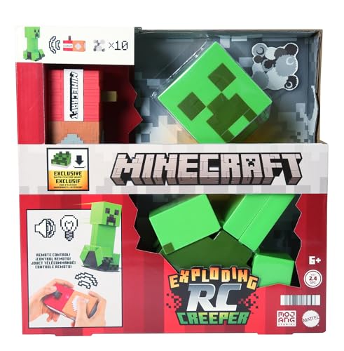 Mattel Minecraft explodierender ferngesteuerter Creeper mit Lichtern und Geräuschen, 10 Explosionspartikel, authentische Bewegungen wie im Spiel und DLC-Code, HRR48 von Mattel