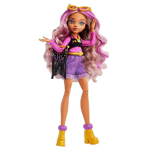 Mattel Monster High 2022 Day Out – MTHKY72 – Puppe mit Gelenken, 25 cm, Motiv: Clawdeen Wolf, Violett von Monster High