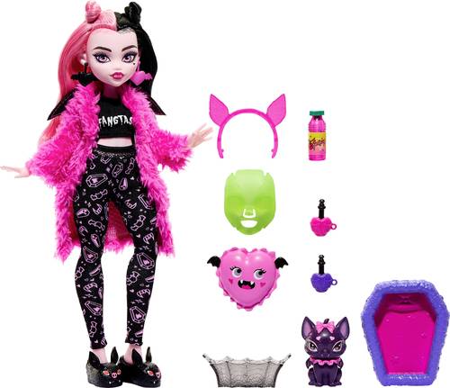 Mattel Monster High Puppe und Pyjamapartyzubehör, Draculaura HKY66 von Mattel