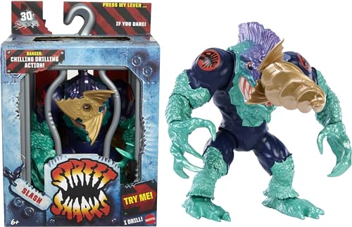 Mattel Street Sharks Slash Actionfigur Spielzeug, 90er Jahre TV Half-Man Bösewicht, 15,2 cm bewegliche Nostalgie Spielzeug mit echt ähnlicher Haut, Beiß- und Bohrbewegung von Mattel