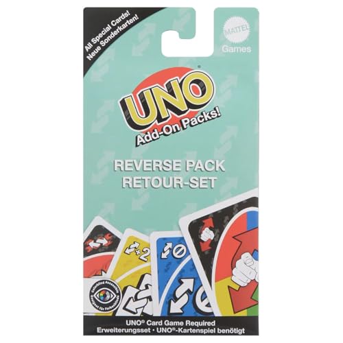 Mattel UNO Add-On Reverse Pack Spiele für Kinder und Erwachsene für den Familienspielabend, Verwendung als Reisespiel oder ansprechendes Geschenk für Kinder, von 2 bis 10 Spielern, ab 7 Jahren, JCV56 Mattel UNO Add-On Reverse Pack Spiele für Kinder und Erwachsene für den Familienspielabend, Verwendung als Reisespiel oder ansprechendes Geschenk für Kinder, von 2 bis 10 Spielern, ab 7 Jahren, JCV56 von Mattel