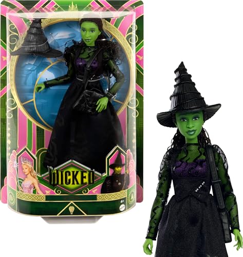 Mattel Universal Wicked Elphaba Modepuppe & Zubehör mit grüner Haut, geflochtenem schwarzem Haar, Möglichkeit & abnehmbarem Ballsaal-Look von Mattel