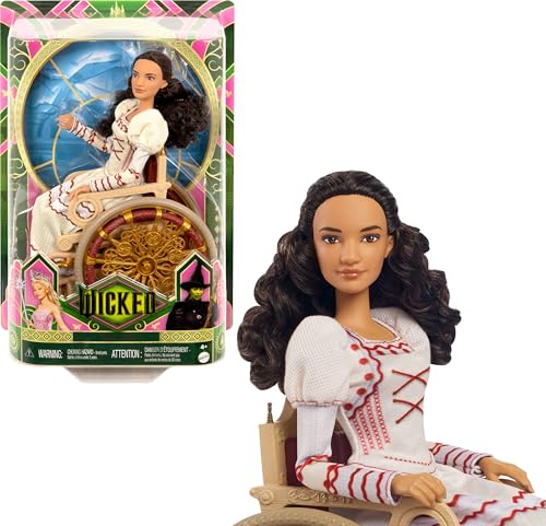 Mattel Universal Wicked Nessarose Modepuppe & Zubehör, inklusive Rollstuhl, mit braunem lockigem Haar, beweglicher & abnehmbarer Ballsaal-Look von Mattel