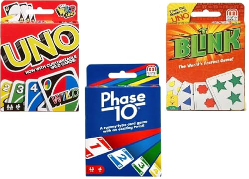 Mattel Uno, Blink und Phase 10 Kartenspiel, Combo Pack of 3 von Mattel