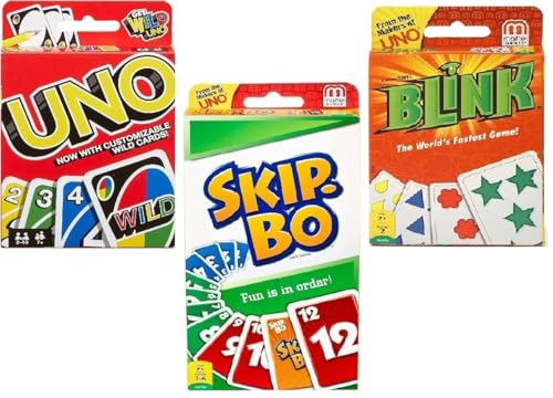 Mattel Uno, Blink und Skip-Bo Kartenspiel, Combo 3er Pack von Mattel