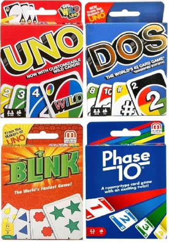 Mattel Uno, Dos, Blink und Phase 10 Kartenspiel, Combo Pack of 4 von Mattel