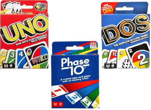 Mattel Uno, Dos und Phase 10 Kartenspiel, Combo Pack of 3 von Mattel