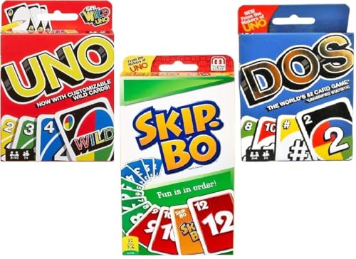 Mattel Uno, Dos und Skip-Bo Kartenspiel, Combo 3er Pack von Mattel