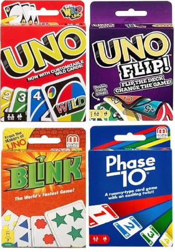 Mattel Uno, Flip, Blink und Phase 10 Kartenspiel, Combo Pack of 4 von Mattel