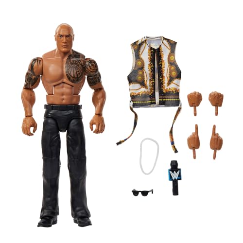 Mattel WWE Elite Actionfigur und Zubehör, Serie #115, ca. 15 cm große Sammelfigur The Rock mit 25 Bewegungspunkten und austauschbaren Händen, JCJ00 von Mattel