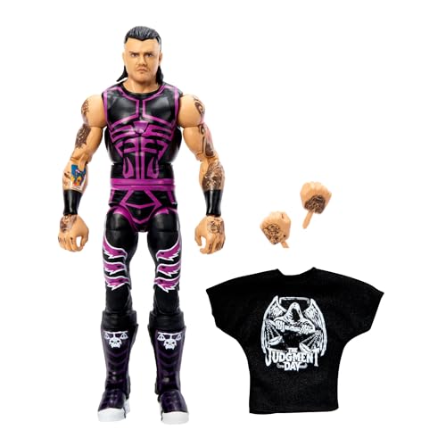 Mattel WWE Elite-Actionfigur und Zubehörteile, ca. 15 cm große Dominik Mysterio-Sammelfigur mit 25 Bewegungspunkten, lebensechtem Aussehen und austauschbaren Händen HTX21 von Mattel