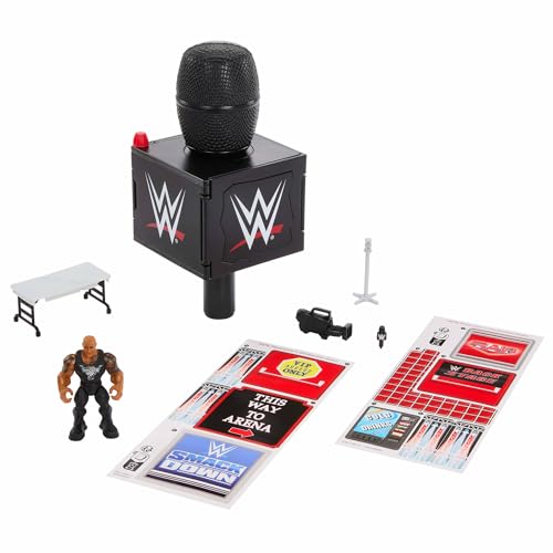 Mattel WWE Knuckle Crunchers 2-in-1-Mikrofon und Spielset mit Actionfigur und 2 Zubehörteilen, Final Boss-Set mit 8 cm großem The Rock“, JFX07 Mattel WWE Knuckle Crunchers 2-in-1-Mikrofon und Spielset mit Actionfigur und 2 Zubehörteilen, Final Boss-Set mit 8 cm großem The Rock“, JFX07 von Mattel