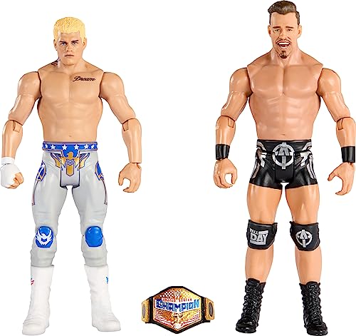 Mattel WWE Moontex Ford vs Angelo Dawkins Championship Showdown Actionfigur, 2er-Pack mit The Street Profits Championship, 15,2 cm von Mattel