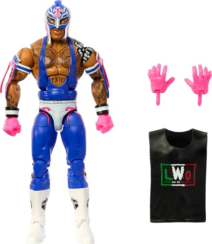 Mattel WWE Top Picks Elite Actionfigur & Zubehör-Set, Rey Mysterio 15,2 cm Sammlerstück mit austauschbaren Händen, Ringausrüstung und 25 Gelenkpunkten von Mattel