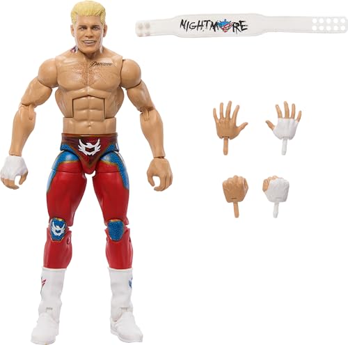 Mattel WWE Top Picks Elite Actionfigur- und Zubehörset, ca. 15 cm große „The American Nightmare“ Cody Rhodes Sammelfigur mit austauschbaren Händen, Ringausrüstung und 25 Bewegungspunkten, HTX74 von Mattel