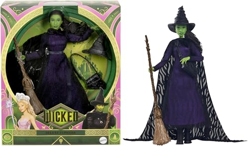 Mattel Wicked Elphaba Deluxe-Modepuppe und Accessoires, vom Film inspirierter Look mit geflochtenen Haaren, verschiedene Posen möglich, HXY38 von Mattel