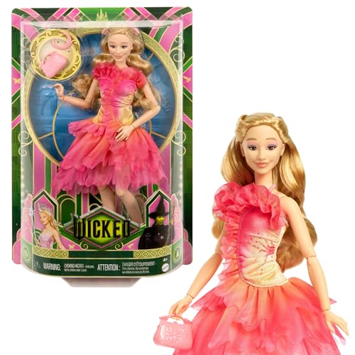 Mattel Wicked Glinda-Modepuppe und Accessoires mit blonden Haaren, verschiedene Posen möglich und ausziehbarer Ballkleid-Look, HXT63 von Mattel