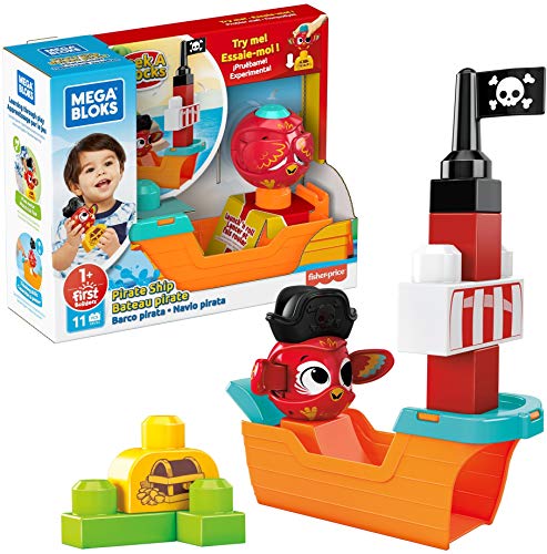 Mega Bloks GRV34 - Guck-Guck Piratenschiff, Bauset mit 1 Guck-Guck-Tier, 1 Schiff, 7 große, robuste Bausteine und Zubehörteile, Spielset ab 1 Jahr von Mattel