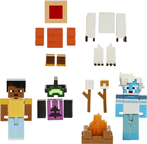 MINECRAFT Creator Series - Mount Enderwood Yeti-Schreck Story Pack mit 2 Figuren, 16 Zubehörteile, Lagerfeuer, Marshmallows, für Kinder ab 6 Jahren, HLP58 von Mattel