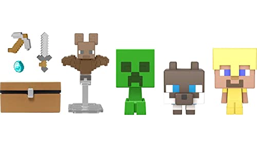 Minecraft Mob Head Minis Cave Explorers Pack mit 2 Actionfiguren und Zubehör, Steve und Creeper, Sammlerstück, Geschenk für Fans ab 6 Jahren von Mattel