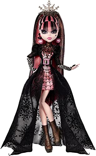 Monster High Draculaura Puppe Sonderedition Howliday Rosa Schwarz Kleid High Fashion Weihnachten Kollektion Geschenke für Mädchen Jungen von Mattel