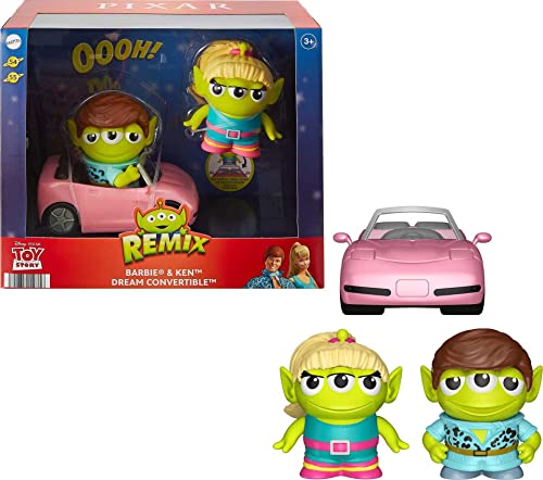 Pixar Alien Remix Barbie und Ken Dream Convertible Pack, 2 Disney Pixar Toy Story Mashup Figuren & Oversized Pink Convertible Zubehör, Geschenk für Sammler ab 6 Jahren von Mattel