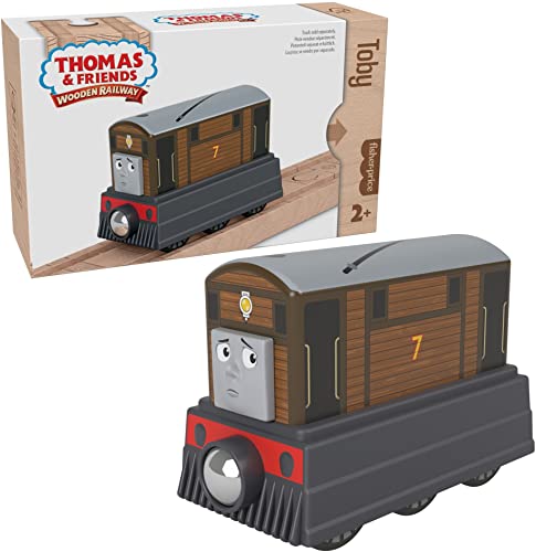 Thomas & Friends Holzeisenbahn Spielzeugzug Toby Push-Along Holzmotor für Kleinkinder & Vorschulkinder ab 2 Jahren (Amazon Exclusive) von Mattel