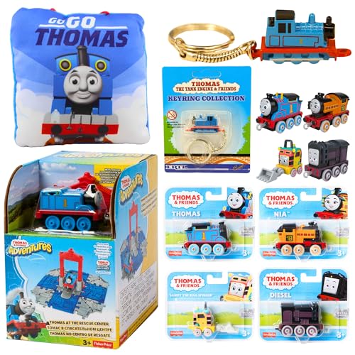 Thomas & Friends Spielzeugfiguren-Spielset, Druckguss-Schlüsselanhänger, Kissen und Druckguss-Engine Figuren-Bündel – Set 2 – Rettungszentrum-Spielset, Druckguss-Schlüsselanhänger, 4 x von Mattel