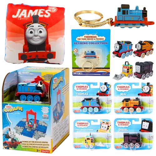 Thomas & Friends Spielzeugfiguren-Spielset, Druckguss-Schlüsselanhänger, Kissen und Druckguss-Engine-Figuren-Bündel – Set 3 – Rettungszentrum-Spielset, Druckguss-Schlüsselanhänger, 4 x von Mattel