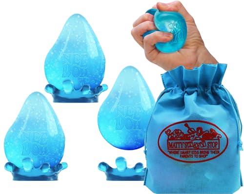 Schylling Nee Doh Blue Dream Drop...Translucent Groovy Globs! Squishy, Squeezy, Popping, Stretchy Stress Fidget Drops Party Bundle mit Aufbewahrungstasche - 3 Pack (Blau) von Matty's Toy Stop