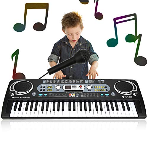 Elektronische Tastatur Kinder Musik Unterrichten Spielzeug mit Mikrofon Zum Unterhaltsamen Lernen Schwarz von Matybobe