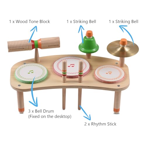 Holz Tragbarer Drum Set 7-in-1 Percussion Instrument für Musik Exploration Holz von Matybobe