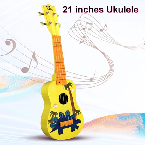 Matybobe Kinder Ukulele Fun Tiermuster 21-Zoll Volles Holzkörpergeschenkset Set (Gelb) von Matybobe