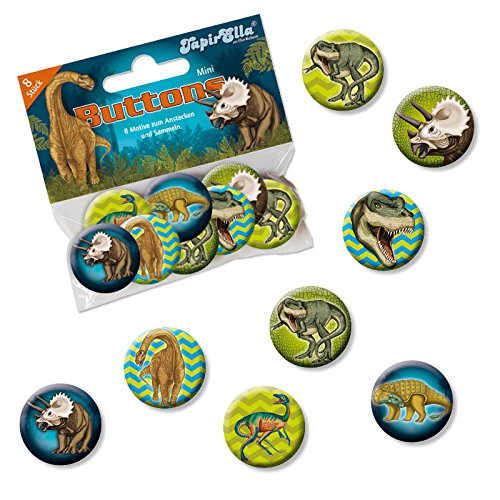 Mauder Verlag 8 Mini Button * Dinosaurier & T-REX * mit Anstecknadel vom Lutz 67246 // Kinder Geburtstag Mitgebsel Geschenk Party Buttons Set von Lutz Mauder