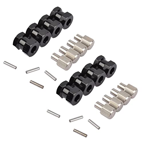 Mauedest 8 Stück Aluminium RC Car 12 mm Hex Wheel Hub Drive Adapter Extension Combiner Coupler für 1/10 RC Crawler Axial SCX10 D90, Schwarz 15 mm von Mauedest