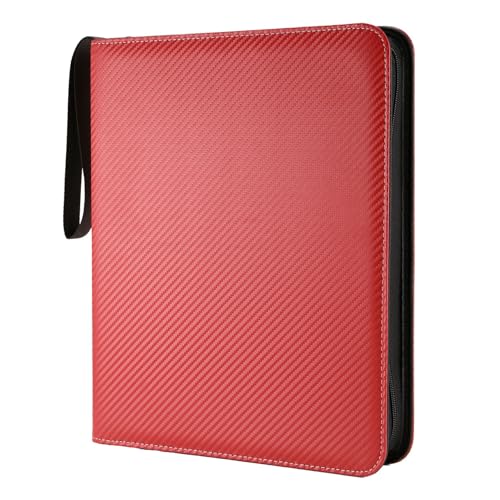 Mauedest Sammelkartenbinder, 9 Baseball Card Binder Sleeves mit Reißverschluss, Kartenetui für Spiel/Fußball/Baseballkarte Rot von Mauedest