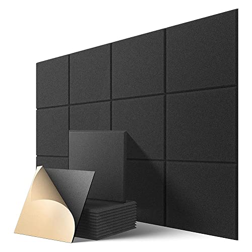 Mauedest Selbstklebende Akustikplatten, 12 Stück, schalldämmend, 12 x 12 x 0,4 , Schalldämmplatte für Zuhause, Schwarz von Mauedest