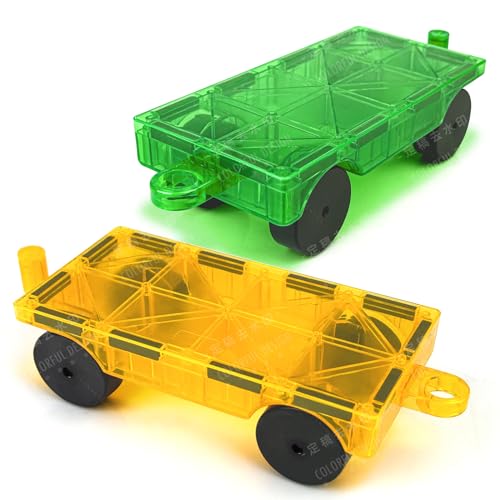 Magnetische Bauklötze Expansion Auto - Grüne und gelbe magnetische Fliesen Auto Set Babyspielzeug, Magnet Bricks Truck Sensory Toys, Magnetic Construction Set für 3 4 5 6 + Jahre alte Jungen Mädchen von Mauikay