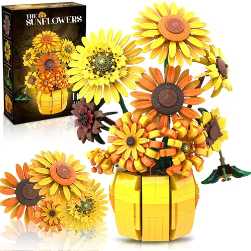 Flowers Building Sets for Adults, Van Gogh Prints Art Botanical Collection for Woman Girls 14+, Sunflowers Pot Bouquet Plants Kits Compatible with Lego Flowers, Home Decor/Christmas/Valentine von Mavo brix