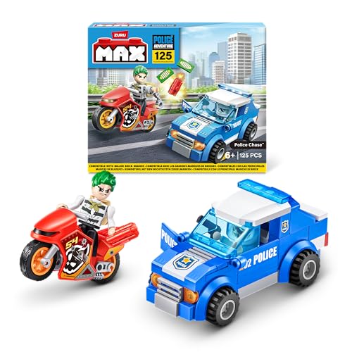 Max Build More 83164 (125 Teile) MAX Adventure Spielset Polizeiverfolgungsjagd Bausteine Spielzeug für Kinder ab 5 Jahren Fahrzeuge Auspacken Entdecken, Police Chase (121 Pieces) von Max Build More