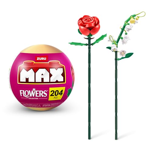 MAX Premium Flowers Building Bricks Collection (up to 243 Pieces, 2 Flowers per Capsule, 10 to Collect). (Lily of Valley and Rose, 1 Capsule) von Max Build More