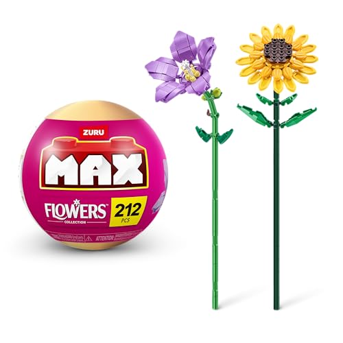 MAX Premium Flowers Building Bricks Collection (up to 243 Pieces, 2 Flowers per Capsule, 10 to Collect). (Platycodon and Sunflower, 1 Capsule) von Max Build More