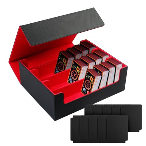 MaxAwe Sammelkarten-Aufbewahrungsboxen für 1800+ Karten, Premium Magnetic Deck Case Boxen mit 10X Trennwänden, PU Leder Starkes Magnetic Sammelkarten Box Kompatibel Magic Commander/TCG/MTG(Schwarz) von MaxAwe