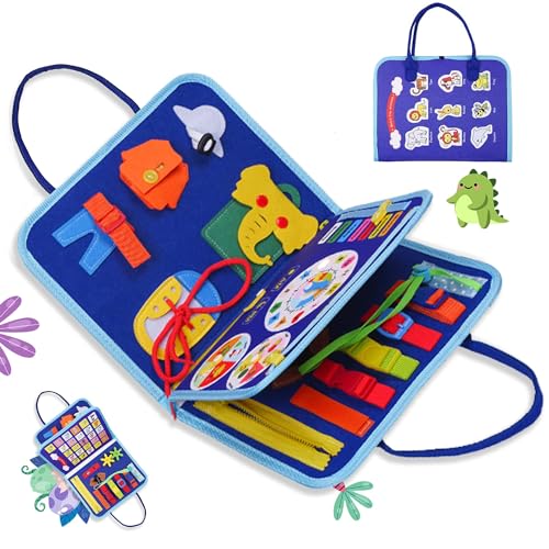 Busy Board Ruhiges Buch 20 Montessori Spielzeug ab 1 2 3 4 Jahre Lernspielzeug Activity Board Kleinkinder Kind Motorikspielzeug Geschenk Junge Mädchen Baby Sensorik Spielzeug (Blau, 1er-Pack) von MaxRenard