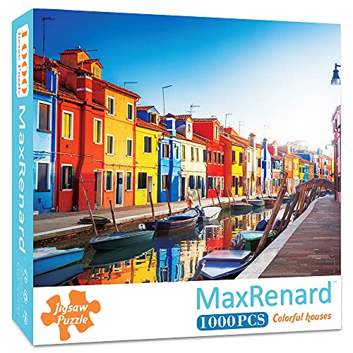 MaxRenard Brilliant Landscape Jigsaw Puzzle 1000 Teile für Erwachsene, buntes Venedig, Burano-Insel, Heimdekoration, Familienspiel, Geschenk von MaxRenard